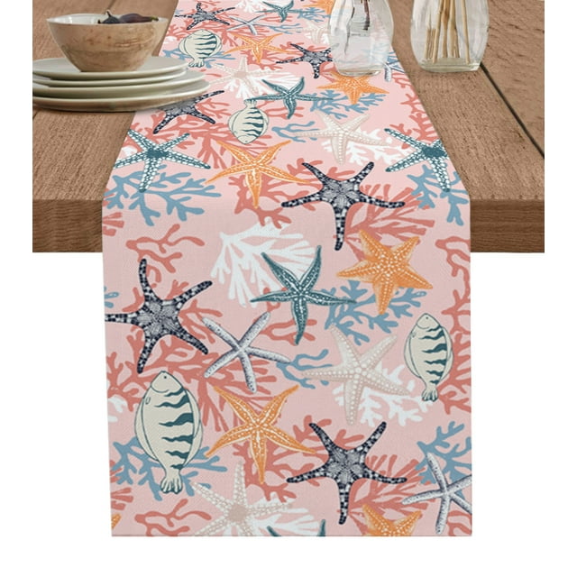 Blue Marine Coral Shells Star Table Runner for Wedding ration Modern