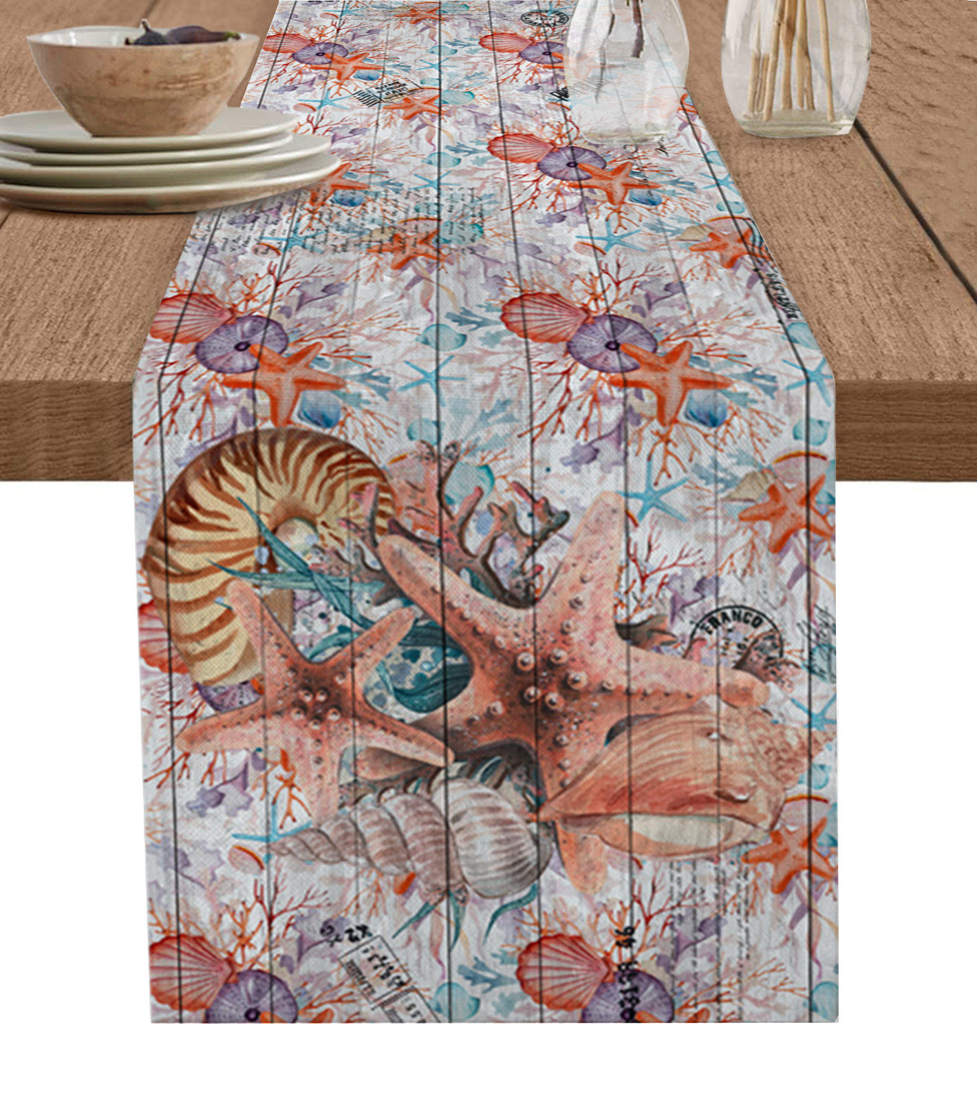 Blue Marine Coral Shells Star Table Runner for Wedding ration Modern