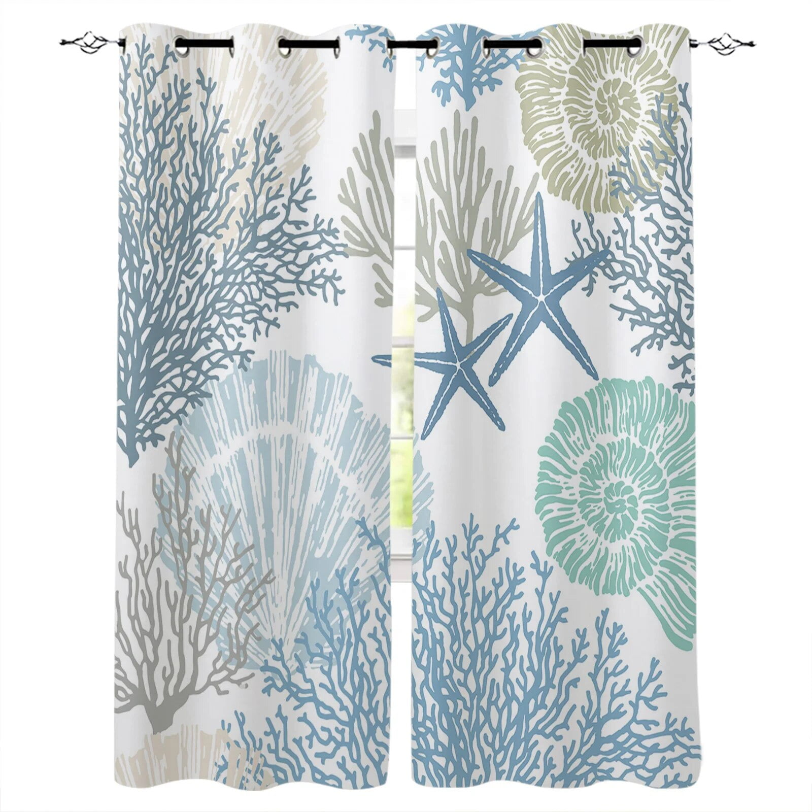 Blue Marine Coral Shells StarCurtains for Living Room Kids Bedroom ...