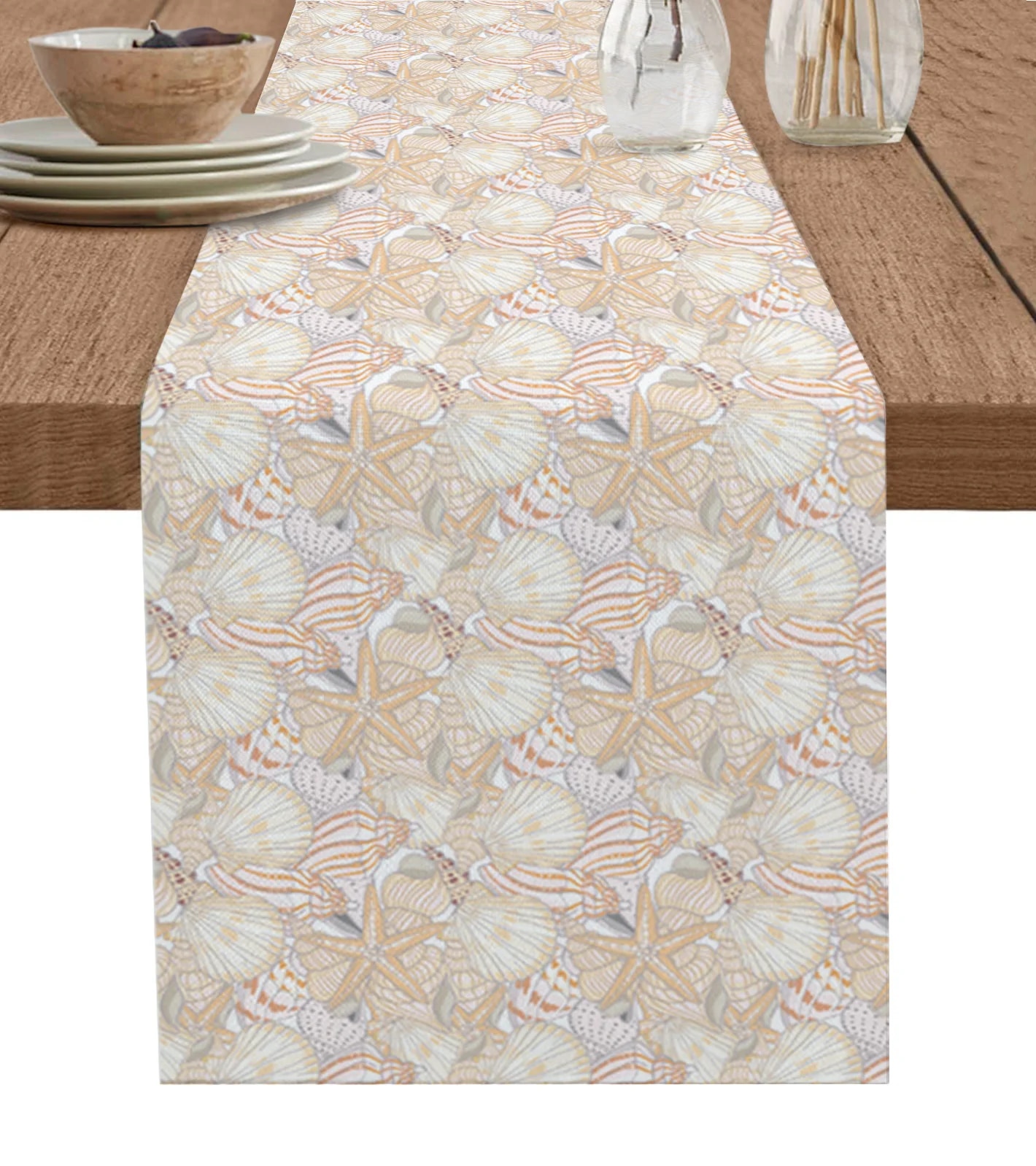 Shell Table Runner Blue Marine Coral Shells Starfish Table Runner for Wedding Decoration ...