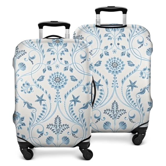 Blue Marine Floral and Animal Pattern Luggage Cover Fashion Suitcase Cover Baggage Covers Fit 25-28 Inch Luggage (Go Travel)