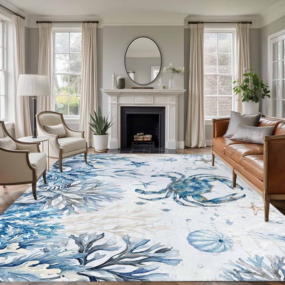 Blue Marine Life 8x10 Area Rugs for Living Room, Ocean Crab Coral Sea ...