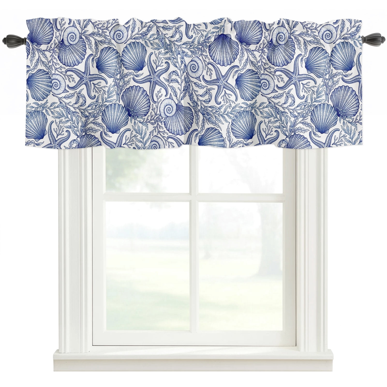 Blue Marine Life Valances for Windows Farmhouse Kitchen Curtains ...