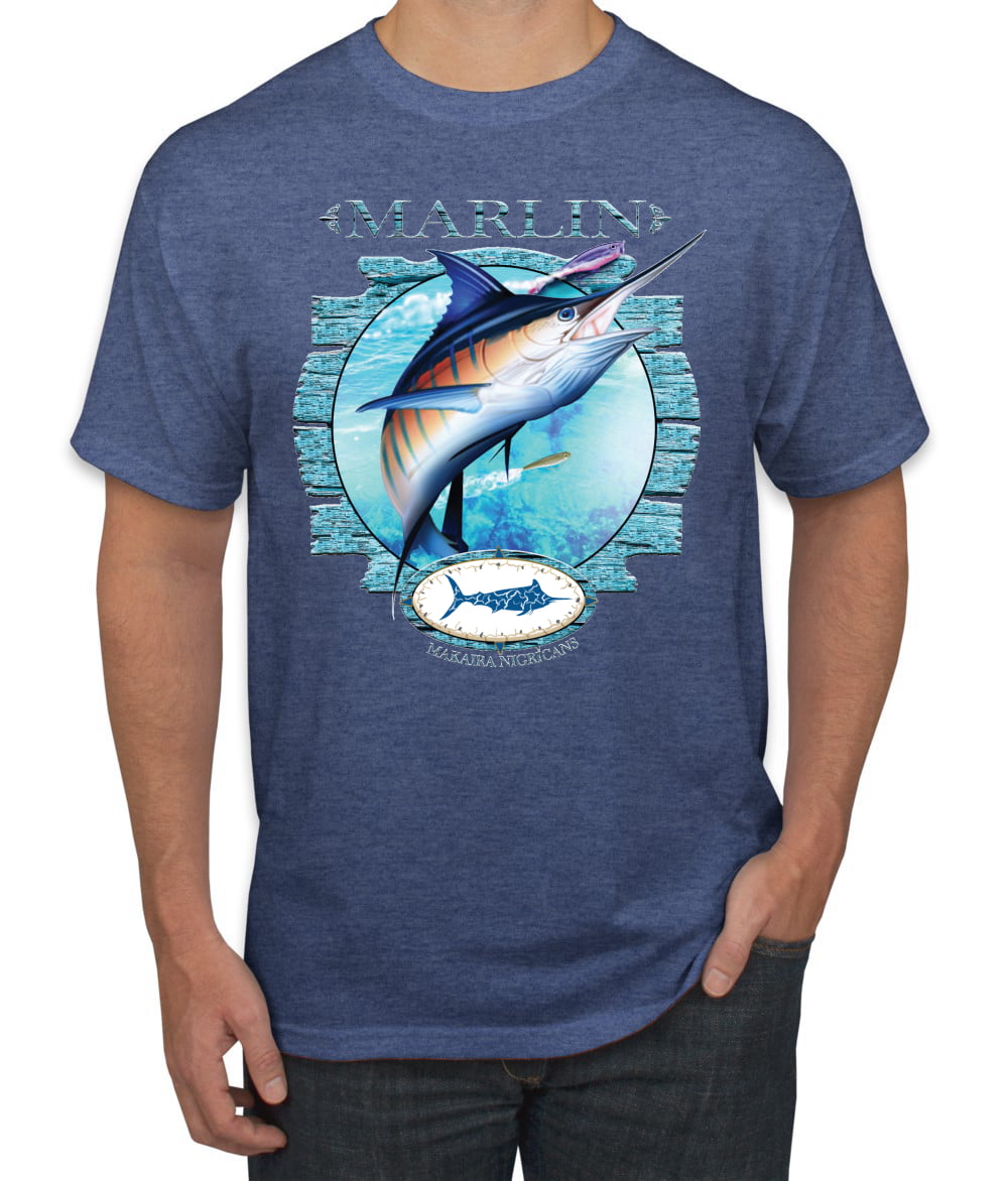 Blue Marlin Fish Men's Graphic T-Shirt, Navy, Medium