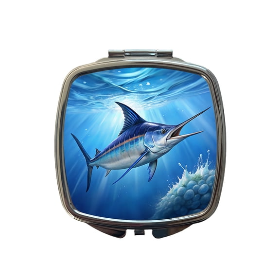 Blue Marlin Fish Travel Makeup Handbag Purse Small Pocket Compact Mirror