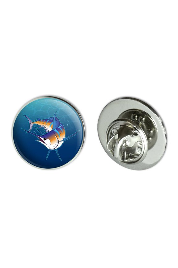 Blue Marlin Swimming in Ocean Metal 0.75" Lapel Hat Pin Tie Tack Pinback