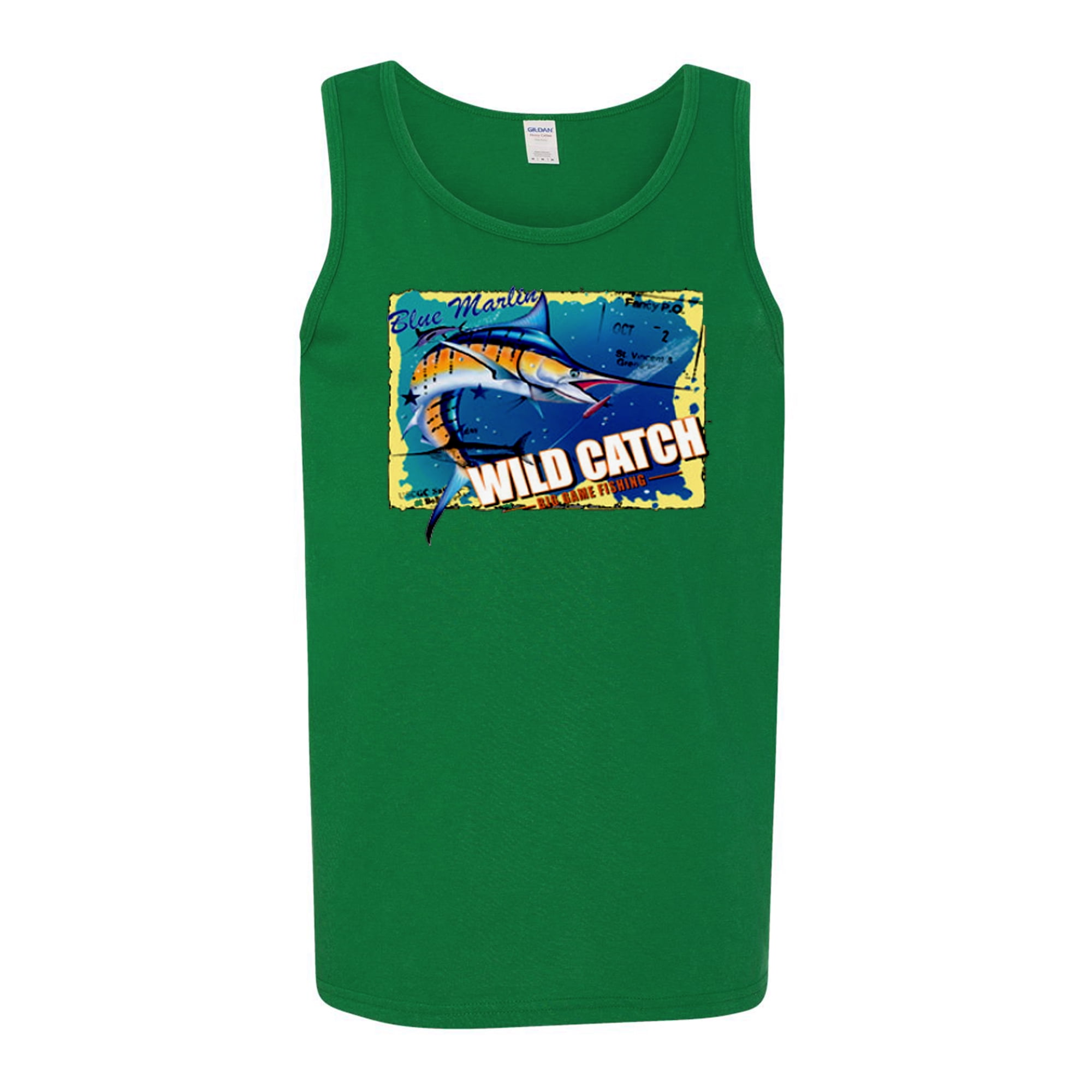 Blue Marlin Wild Catch Fishing Lovers Mens Tank Top, Red, Large