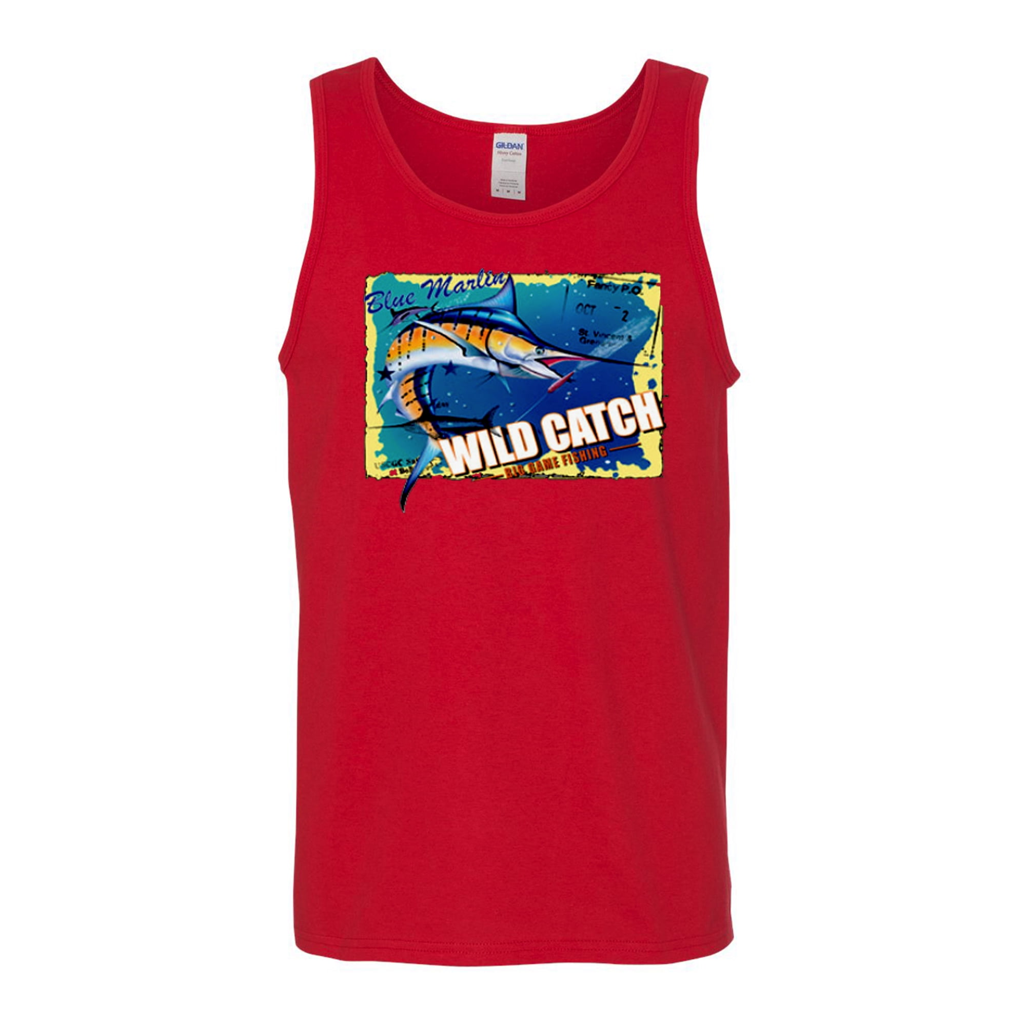 Blue Marlin Wild Catch Fishing Lovers Mens Tank Top, Red, Large