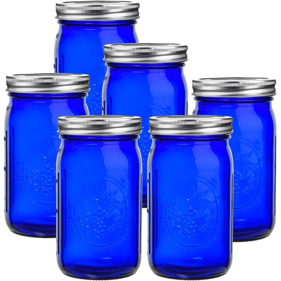 Blue Mason Jars Wide Mouth 6 Pack Cobalt Blue Colored Mason Jars 32oz
