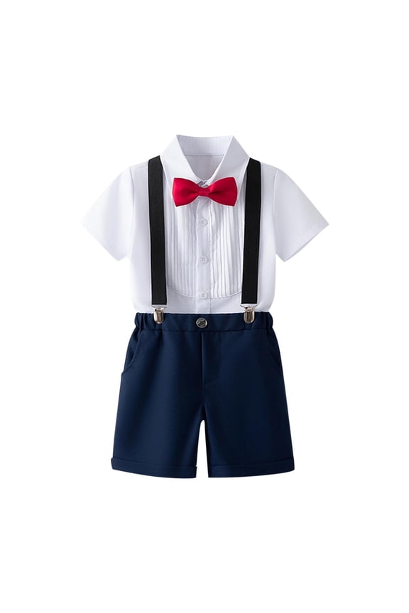 Blue Match Shirts 4PC Sets for Children Boy Girl Summer Fall Bow Tie T Shirt Overall Top Tshirts Bib Pants Shortalls Shorts Unitard 4PC Sets Kid 2026 11 Year