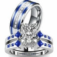 thumbnail image 1 of Blue Matching Ring Couple Rings 1 CT CZ Women Wedding Ring Sets Male Titanium Ring, 1 of 7