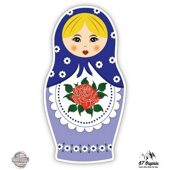 Blue Matryoshka Doll - 5" Vinyl Sticker - For Car Laptop I-Pad - Waterproof Decal