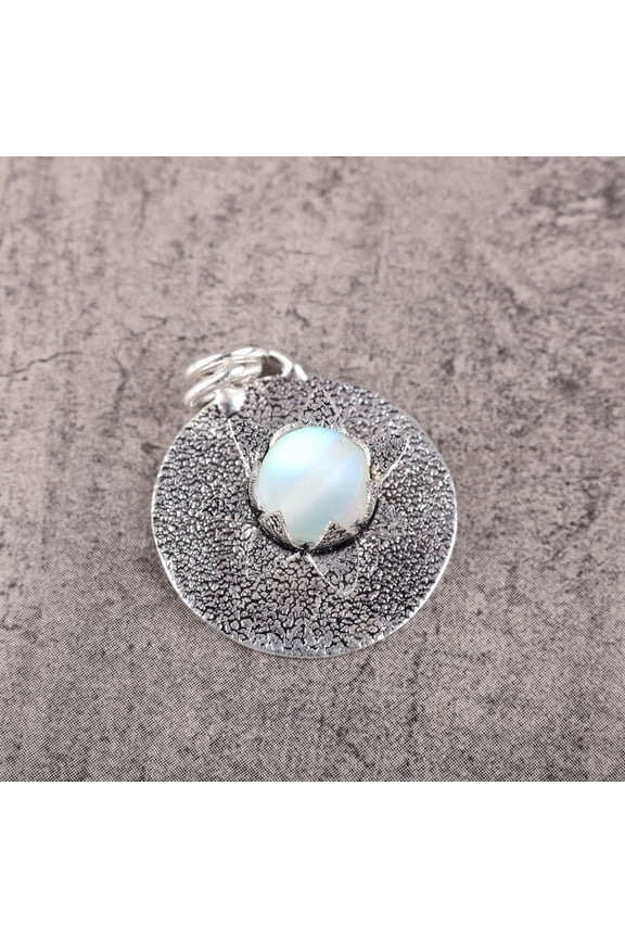 Blue Matte Aura Quartz Pendant 925 Sterling Silver Jewelry