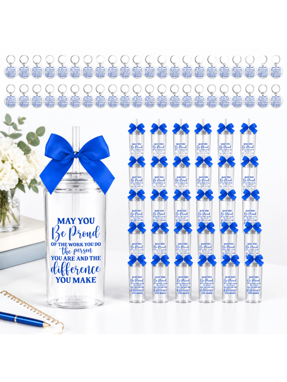 Blue May You Be Proud 13.5 Oz Plastic Tumbler Gift Set with Keychains and Bows