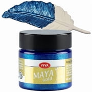 Viva Decor Maya Gold Blue 1.52 Fl Oz - Shiny metallic acrylic paint for creative works on wood, glass, and porcelain. Impact-resistant, smudge-proof, and weatherproof for long-lasting
