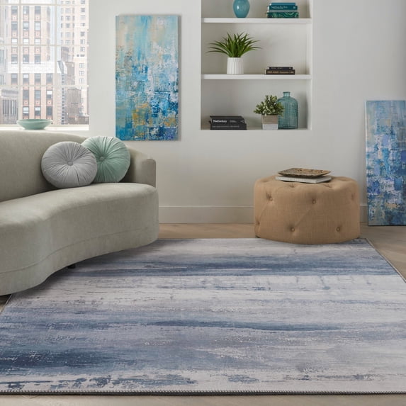 Blue Meadow Comfort Print Art Design, 7'6" x 10'3" Area Rug/ Carpet by Makymo