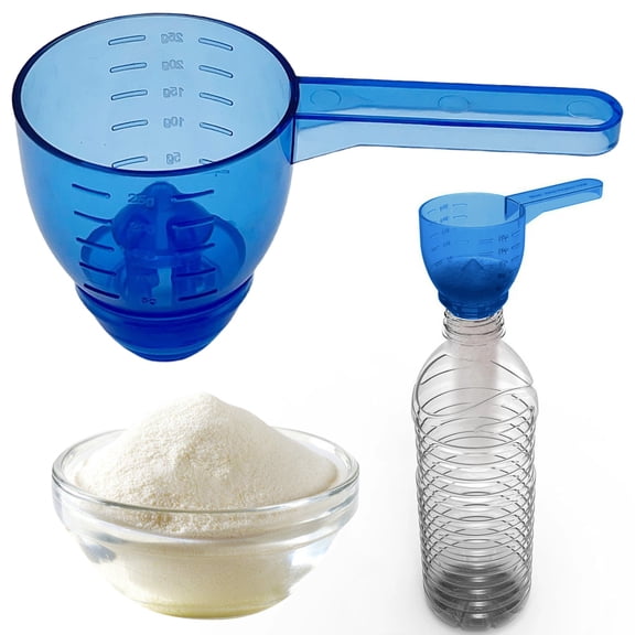 Blue Measuring Spoon with Funnel - 4.7" Multipurpose Powder Scoop & Dispenser, Anti-Static & Dishwasher Safe for Protein, Coffee, Laundry & Pet Food