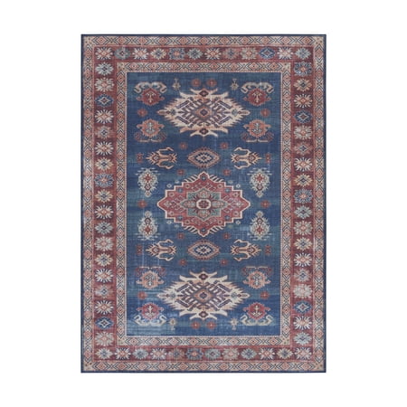 Blue Medallion Washable Skid-Resistant Area Rug, 2' 7.5" x 4' 2"