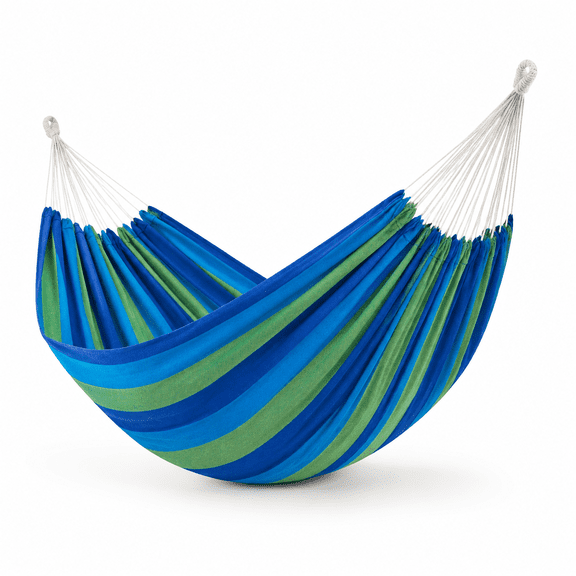 Blue Medium Double Poly-Cotton Hammock for Outdoor and Indoor Use