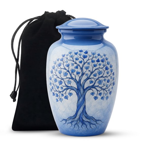 Blue Memorial Urns for Human Ashes Adult Female - Tree of Life Urn for Mom, 10 Inch Pack of 1