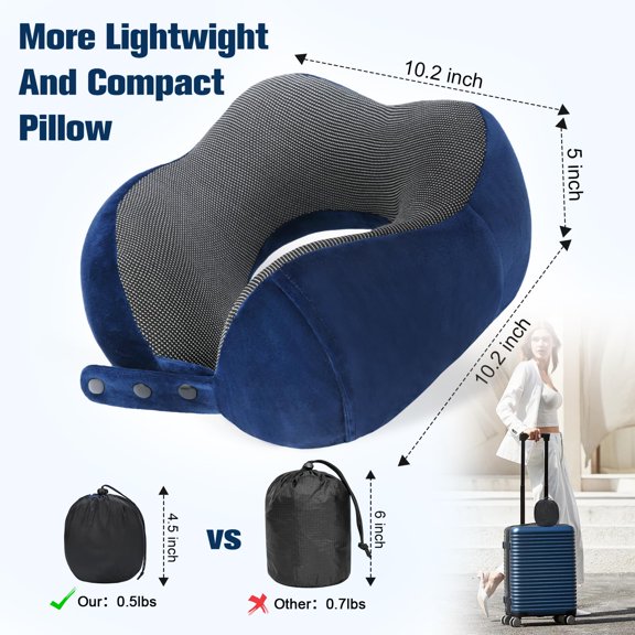 Blue Memory Foam Travel Neck Pillow with Accessories for Airplane Travel