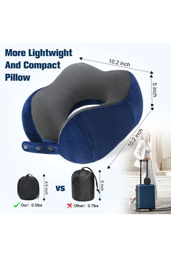 Blue Memory Foam Travel Neck Pillow with Accessories for Airplane Travel