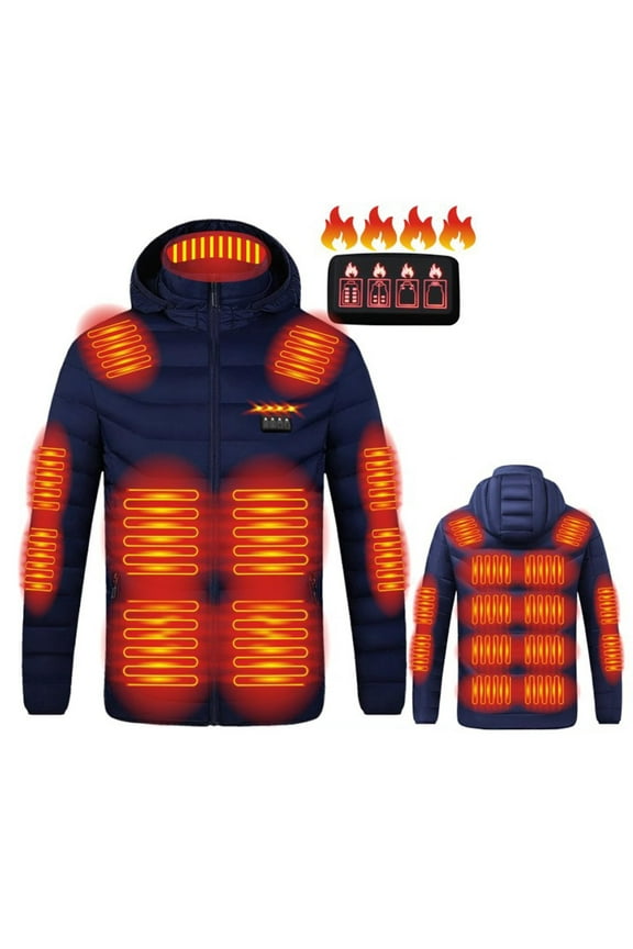 Blue Men Jacket Heated Quilted Puffer Jacket Hood Winter Warm Coat for Men