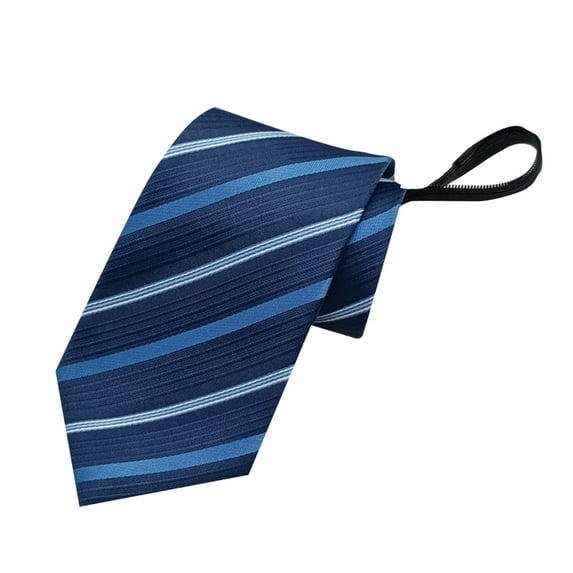 Blue Men'S Fashion Business 3.15 Inch Wide Solid Color Jacquard Polyester Zipper Pre-Tied Necktie Easy Wear For Daily And Office Use In Blue Shade