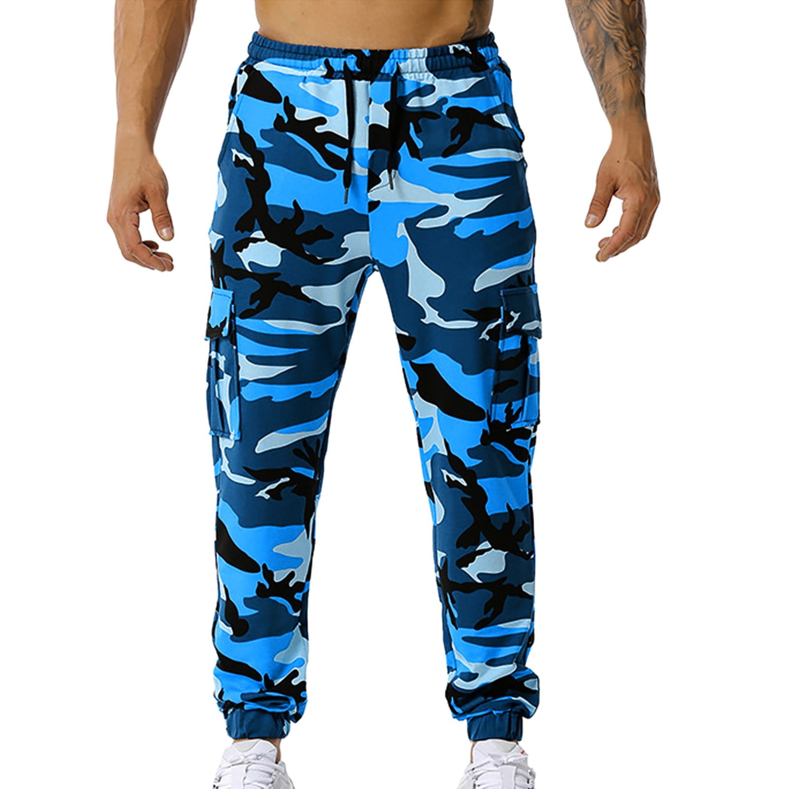 White Cargo Pants Men'S Casual Camouflage Jogging Elastic