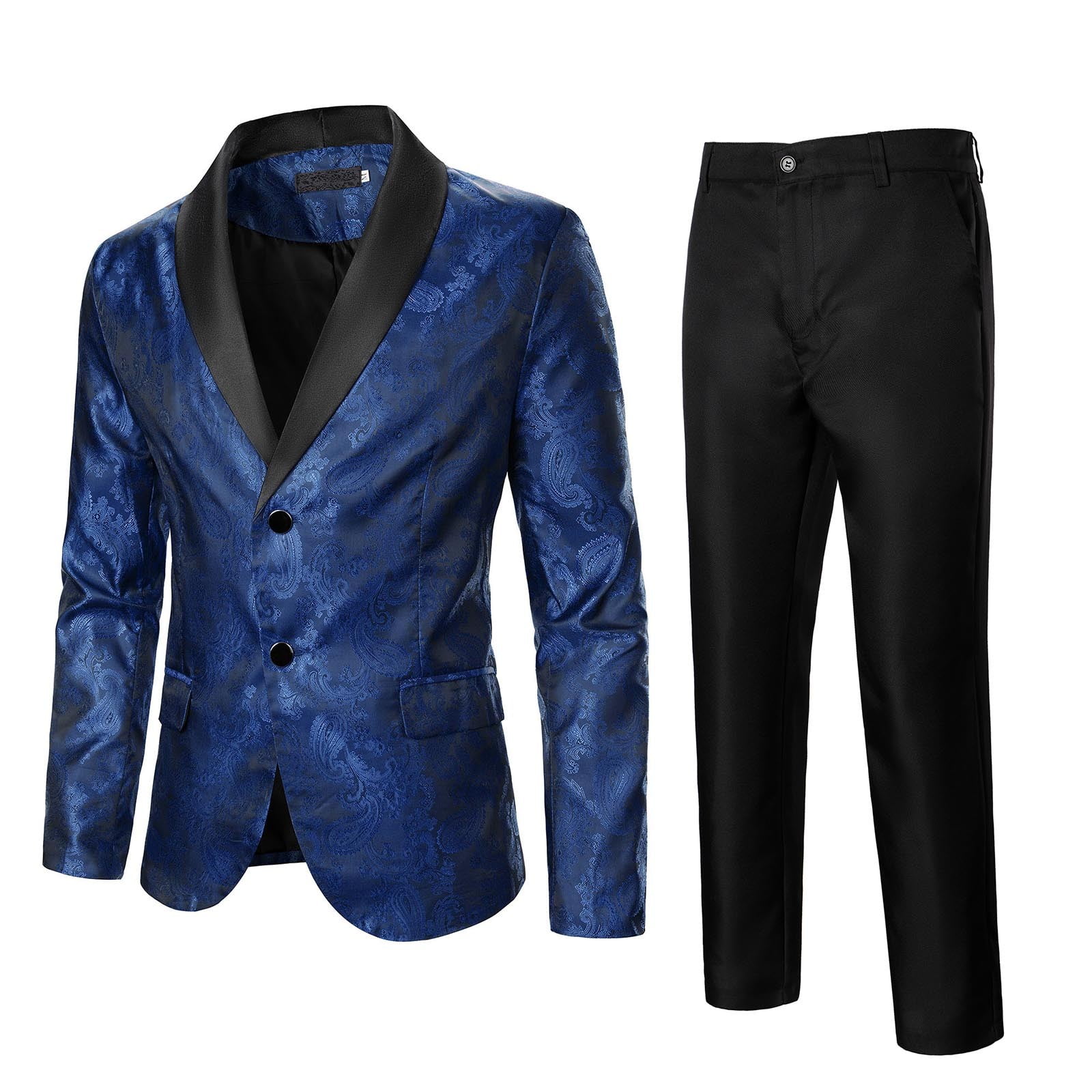 Blue Men'S Suits Mens Business Wedding Banquet Prom Casual Pattern  Embroidery Stretch Slim Fit Classic Fit Tuxedo Blazer And Pants Two Piece 