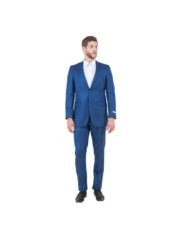 Blue Men's 2pc Sharkskin Suit Slim-Fit