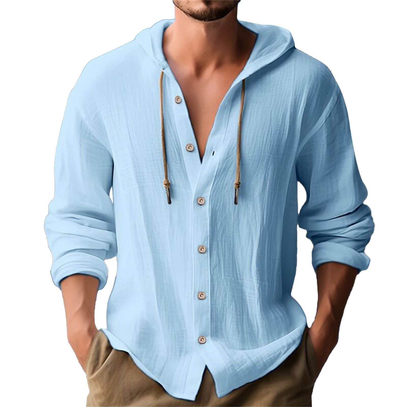 Blue Men's Christmas Fashion Top, Cotton Long Sleeve Christmas Shirt