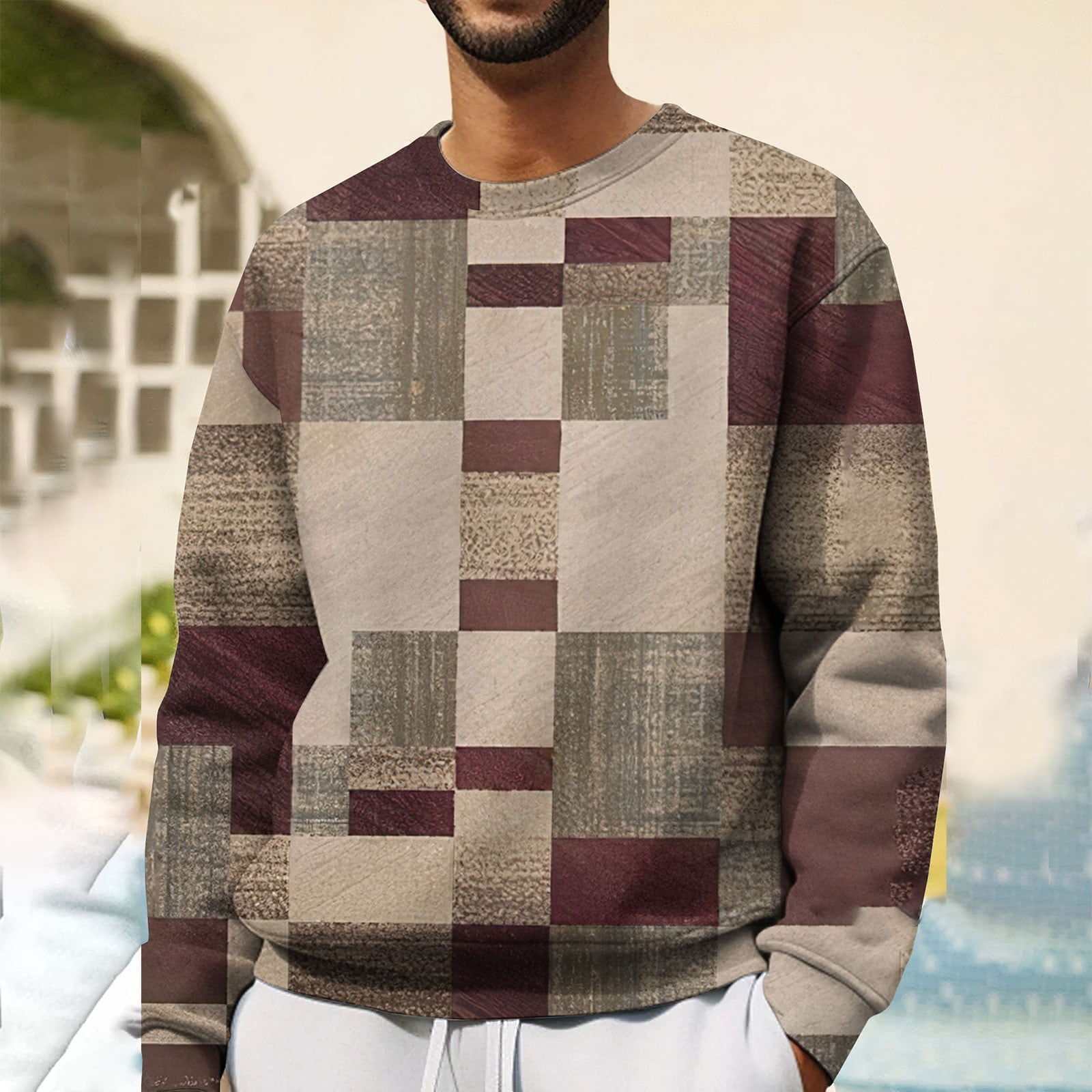 Blue Men's Oversized Sweatshirts Men's Autumn 3D Printed Round Neck