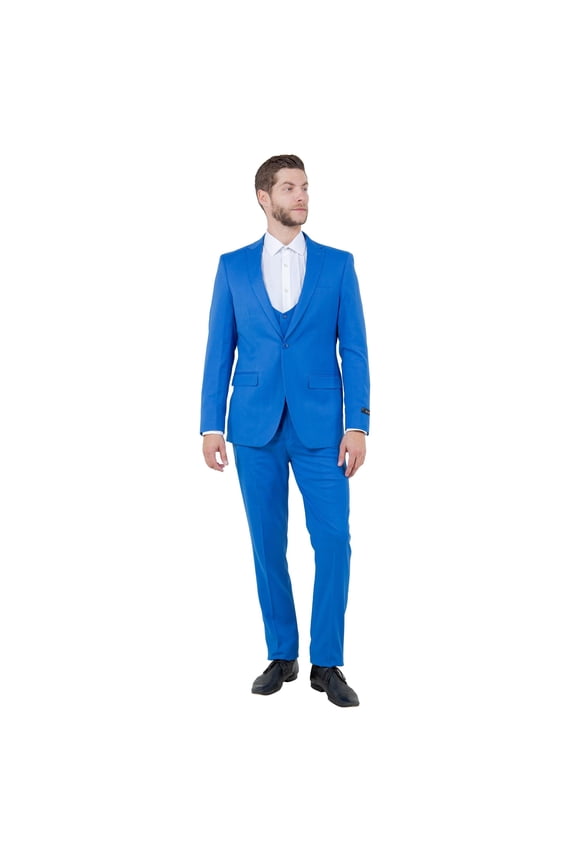 Blue Men's Ultra Slim-Fit 3pc Suit w/ Expandable Waistband