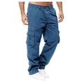 thumbnail image 1 of Blue Mens Cargo Sweatpants Fleece Wide Straight Leg Drawstring Sweatpant with Multi Pockets Heavyweight Workout Jogger Pant Warm Elastic High Waist Baggy Pant Athletic Plus Size Trousers 2XL, 1 of 7