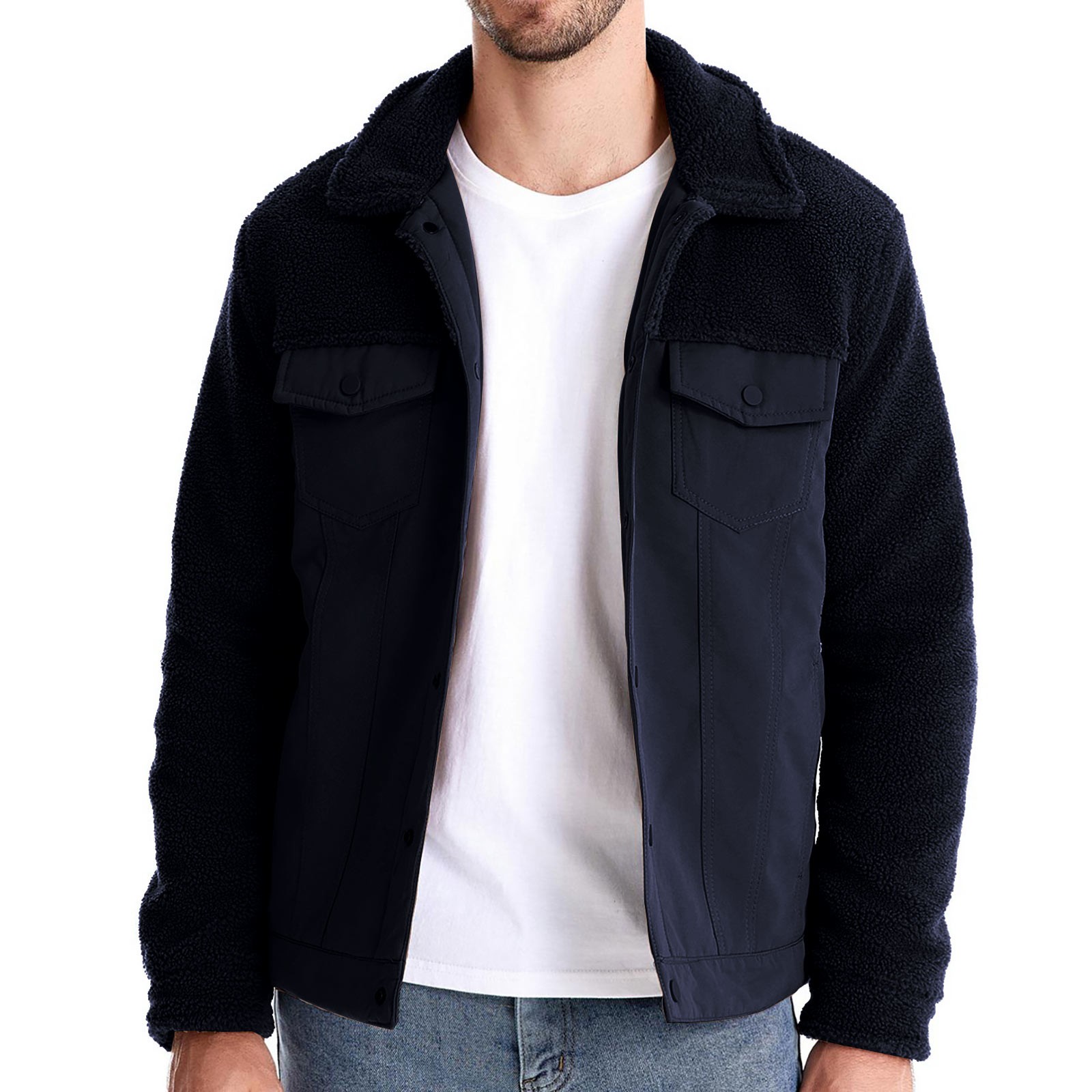 Blue Mens Jackets Men'S Large Size Padded Winter Button Jacket Lapel