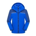 thumbnail image 1 of Blue Mens Jackets Windbreaker Color Block Zip Up Rain Jacket Mountaineering Waterproof Softshell Hood Men's Fashion, 1 of 3