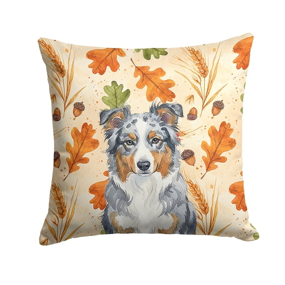 Blue Merle American Shepherd Heirloom Fall Throw Pillow Decorative Indoor Outdoor Accent Cushion for Couch  Bed or Patio  14Hx14W