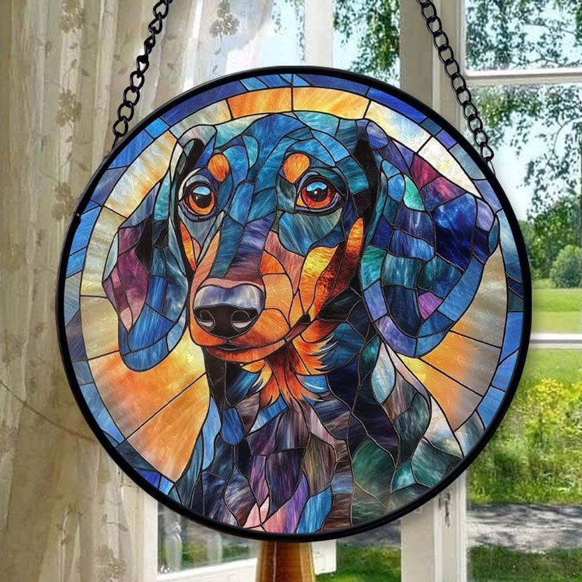 Blue Merle Daschund: Stained Glass-Style Christmas Ornament - Made With Real Glass, Stained Glass Ornament 2025, Holiday Decoration, Seasonal Keepsake Gift, Unique Collectible,