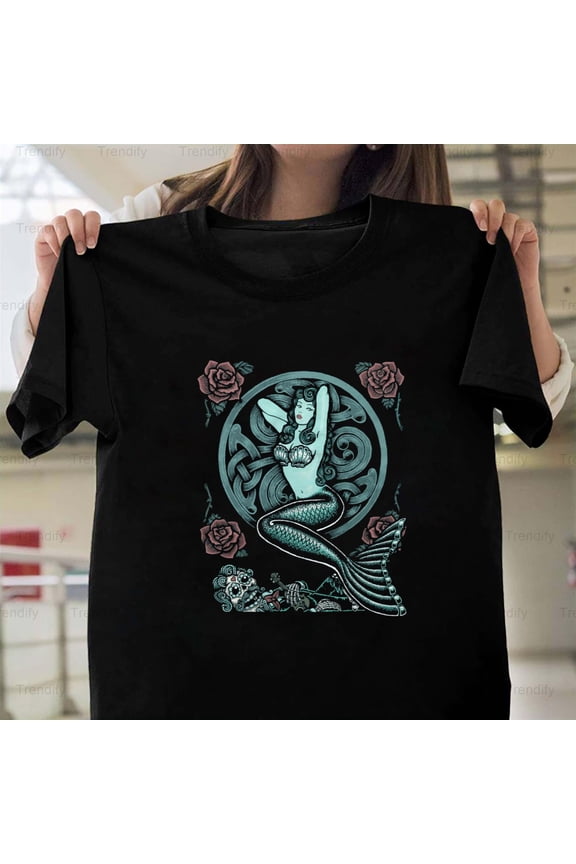 Blue Mermaid Fantasy Mythical Creature Sea Siren Graphic Retro Vintage Unisex T-Shirt Y1722, Up to Size 5XL