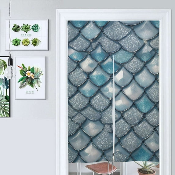 Blue Mermaid Scale Print Door Curtain Nordic Living Room DoorCurtain Porch Partition Curtain Kitchen Rative Half Curtain