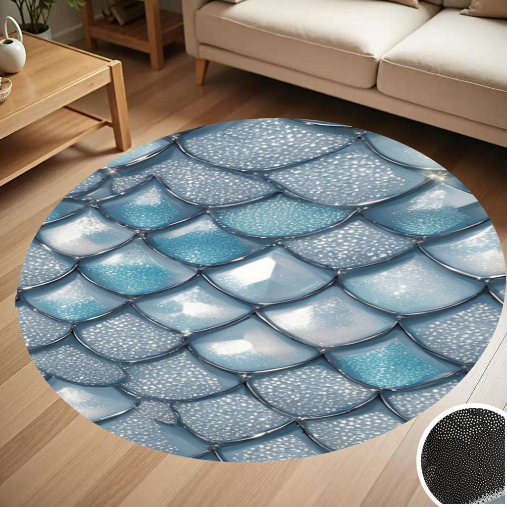 Blue Mermaid Scale Print Round Carpet Living Room Bedroom Home ...