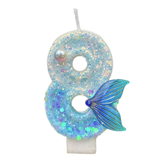 Blue Mermaid Tail Number 8 Birthday Candles - Wax Decorative Candles for Cake Topper Anniversary Party Decor