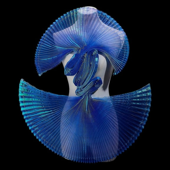 Blue Mermaids Pleated Fabric Decorative Ruffled Fabrics Gradient Pleated Organza Gauze Cloth Polyester Ruffled Fabric Trim for DIY Making