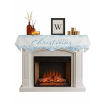 Blue Merry Christmas Fireplace Mantle Scarf, Winter Snowflake Xmas Aesthetic Mantel Cover Table Runner for Home Living Room Door Window, Indoor Outdoor Holiday Party Decor 17" x 60"