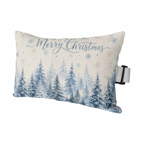 Blue Merry Christmas Outdoor Pillows for Chaise Lounge Chair Waterproof Lumbar Pillows with Insert&Strap Beach Headrest Pillow Xmas Tree Snowflake Rustic Winter Recliner Pool Pillow 11"x16"