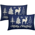 thumbnail image 1 of Blue Merry Christmas Tree Deer Lumbar Pillow Covers 12x20 Set of 2 Rustic Xmas Print Decorative Outdoor Pillowcases Winter Farmhouse Throw Cushion Case Decor for Couch Sofa Bed, 1 of 6