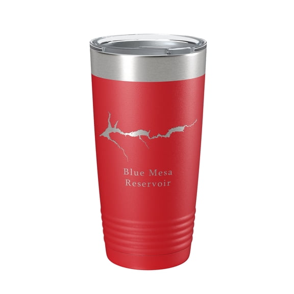 Blue Mesa Reservoir Tumbler Lake Map Travel Mug Insulated Laser Engraved Coffee Cup Colorado 20 oz Red