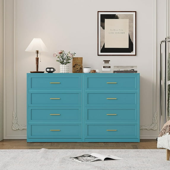 Blue Metal Dresser with 4 Drawer,39.3" Tall Chest of Drawers with Wide Metal Handle,Drawer Organizer for Bedroom,Living Room,Hallway and Entryway