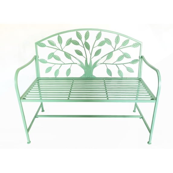 Hi-Line Gift Ltd 78683-BG Blue Metal Garden Bench Tree Pattern